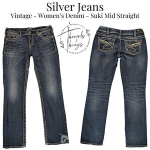 VTG Silver Jeans Suki Mid Straight Premium Denim 32 Bleach distress Preppy Y2k